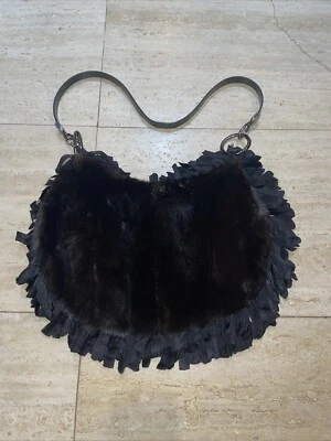 ЖЕНСКАЯ меховая кожаная наплечная сумочка PHOEBE AND JOSEPHINE с бахромой 14x9 дюймов - Изображение 1 из 4