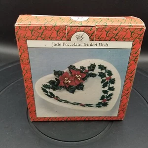 Artmark Jade Porcelain Trinket Dish Heart Shaped Holly Holiday Christmas - Picture 1 of 6