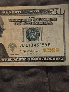 Fancy Serial Number 2009 $20 Quad Number Repeater Circulated  - Picture 1 of 3