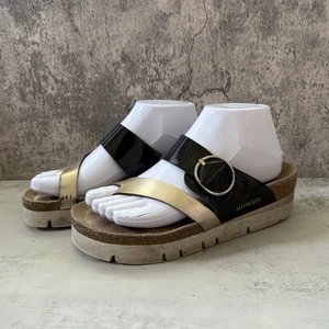 Mephisto Platform Sandals Black Gold Shiny Womens Size US 7 EU 37 - Picture 1 of 10
