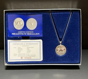 Limited Edition 2000 Millennium .999 Silver Medallion Coin Necklace VTG New - Picture 1 of 9