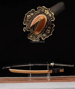Lame miroir acier Nagamaki L6 laiton Tsuba palissandre fourreau pleine pince - Photo 1 sur 10