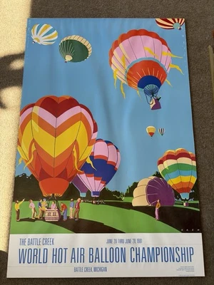 Oren Sherman World Hot Air Balloon Championship Poster 1981 Battle Creek 24x36”  - Image 1 of 4