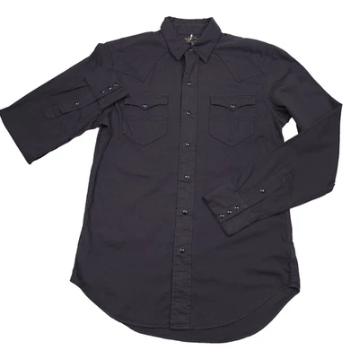 RRL Ralph Lauren Black Slim Fit Twill Onyx Snap Western Shirt Mens Size Small - Image 1 of 4