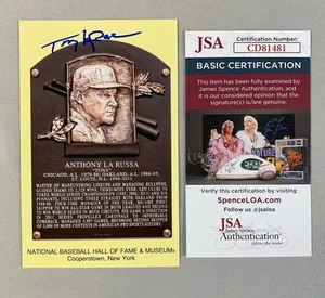 TONY LaRUSSA AUTOGRAPH HALL OF FAME PLAQUE POSTCARD CARDINALS JSA CD81481 - Picture 1 of 2