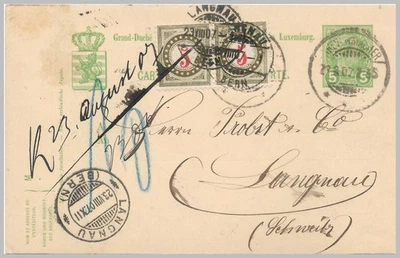 LUXEMBOURG 1907 to SWITZERLAND - Swiss Postage Due on 5c Adolphe 3rd Issue Pcd - Image 1 of 3