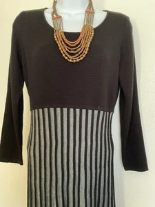 Marc New York Andrew Marc Sweater Dress PM Petite Medium Black Gray Striped - Picture 1 of 9