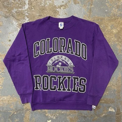 Vintage 90s Logo 7 Colorado Rockies Purple Crewneck Sweatshirt Men Size Small  - Image 1 of 4