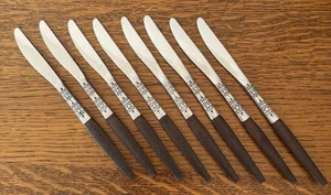 Interpur INR2 Japan MCM Flatware Knives Set of 8 Brown Synthetic Wood Handle - Picture 1 of 16