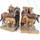 Kitschy Vintage Western Horses Cowboy Pair Of Bookends Cabin Cottage Ranch