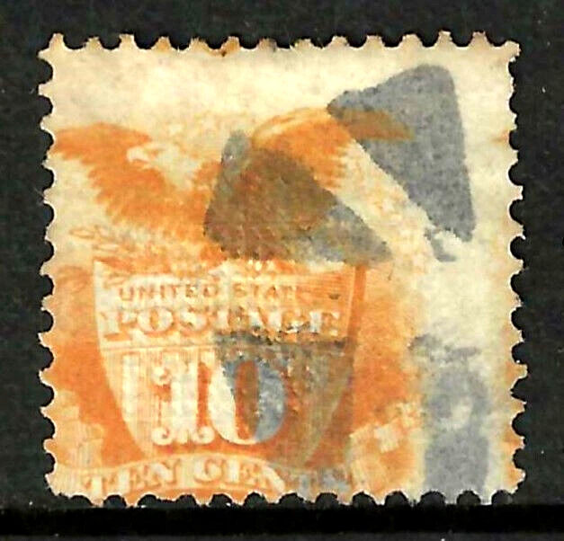 Sc #116 3 张邮票错误 10 美分鹰和盾牌 1869 年美国 14E55 图画 — 第 1/2 张图片