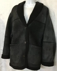 Escada Shearling Jacket Black Open Pockets Lamb Lined Suede Outside Size S - Picture 1 of 11