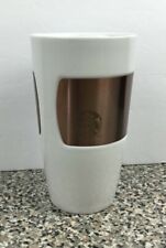 Starbucks Copper Band Tumbler Mug 2012 White 10 Oz Coffee Cup 