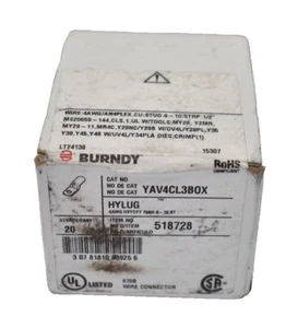 Lot of 20 Burndy Copper Compression Lugs 1 Hole #4 AWG YAV4CL3BOX 518728 - Picture 1 of 5