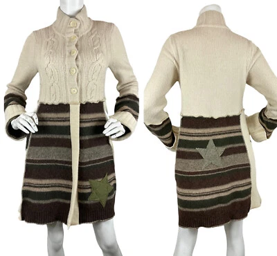 Abrigo Suéter Tejido con Cable Mezcla Media Estrella Apliques Lana Rayas Arte Para Usar XS/S Foto 1 de 4