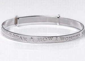 Sterling Silver Twinkle Twinkle Adjustable Baby Shower Gift Bangles Bracelets - Picture 1 of 11