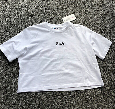 Fila Ladies Cropped White Logo Gym T-shirt Top - Size S Small UK 8 10 New W Tags • 15.60€