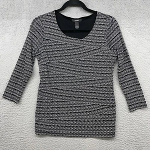 Alfani Women Blouse Black White Stripe 3/4 Sleeve Scoop Neck Nylon Size S - Picture 1 of 9