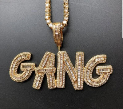 Ciondolo personalizzato 40 mm Gang Baguette diamante argento sterling 925 RSG... - Immagine 1 di 4