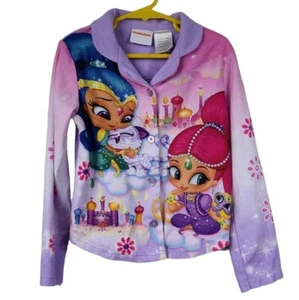 Nick Jr Shimmer And Shine Purple Pets Flannel Pajama Top Girls 6/6x Sleep Shirt - Picture 1 of 6
