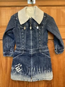 ROCAWEAR Sz S (7) Denim Skirt Jean Zipper Dress Jumper Vintage VTG Girls - Picture 1 of 23
