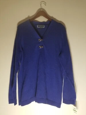 Suéter Henley Azul Cuello en V Gancho y Ojo Manga Larga Karen Scott Talla L Nuevo con Etiquetas Foto 1 de 4