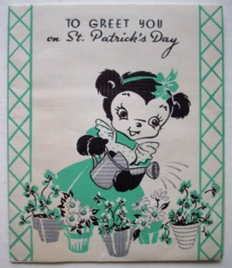 Tarjeta de felicitación vintage del día de San Patricio de Bear Water Flowers *JJ4 - Imagen 1 de 3