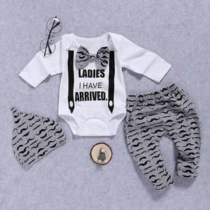 Newborn Baby Boy Gentleman Suit Clothes Romper Tops Pants Hat Outfit Set Clothes - Picture 1 of 5