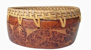 Oval Bowl with Rattan Weaving and Carved Design - Picture 1 of 9