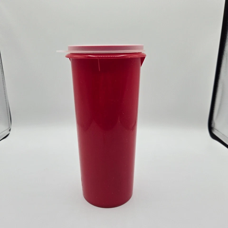 Tupperware Container 262-7 Red Bottom Clear Lid 733-7 ~ 8.5" x 3" - Image 1 of 4