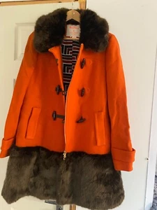 Kate spade New York orange wool fur trim coat designer amazing size 8 US. UK 12 - Picture 1 of 16