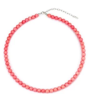 Adjustable 18"-20" 6mm Pink Coral Bead Necklace - Picture 1 of 2