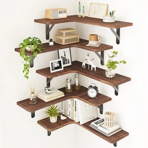 Fixwal Corner Floating Shelves Set of 5 Rustic Wood Wall Mounted Corner Shelf... - Picture 1 of 7