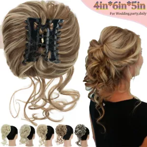 Natural Clip on in Messy Bun Hair Piece Extension Hair Claw Clip Wedding Updo US - Picture 1 of 50