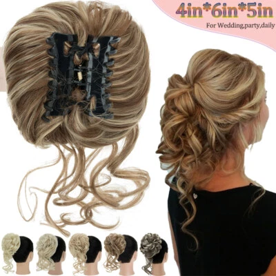 Natural Clip on in Messy Bun Hair Piece Extension Hair Claw Clip Wedding Updo US - Image 1 of 4