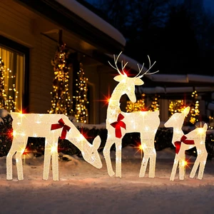 3-Piece Christmas Deer Decoration Outdoor, Pre-Lit 60 Count Warm White Light 2D - Picture 1 of 7