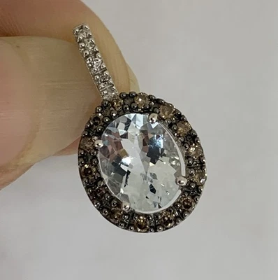 Effy Designer 14k White Gold Aquamarine Chocolate & White Diamond Pendant - Image 1 of 4