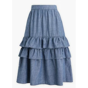 J. Crew Chambray Stufen Rüschen Midi Rock Blau Baumwolle Cottagecore Gr. XL - Bild 1 von 10
