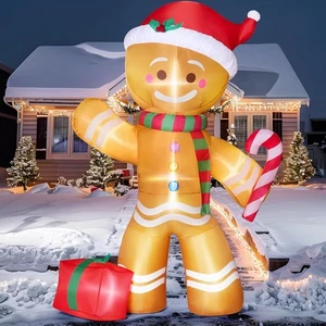 8 FT Christmas Inflatables Gingerbread Man with Candy Cane - Picture 1 of 8