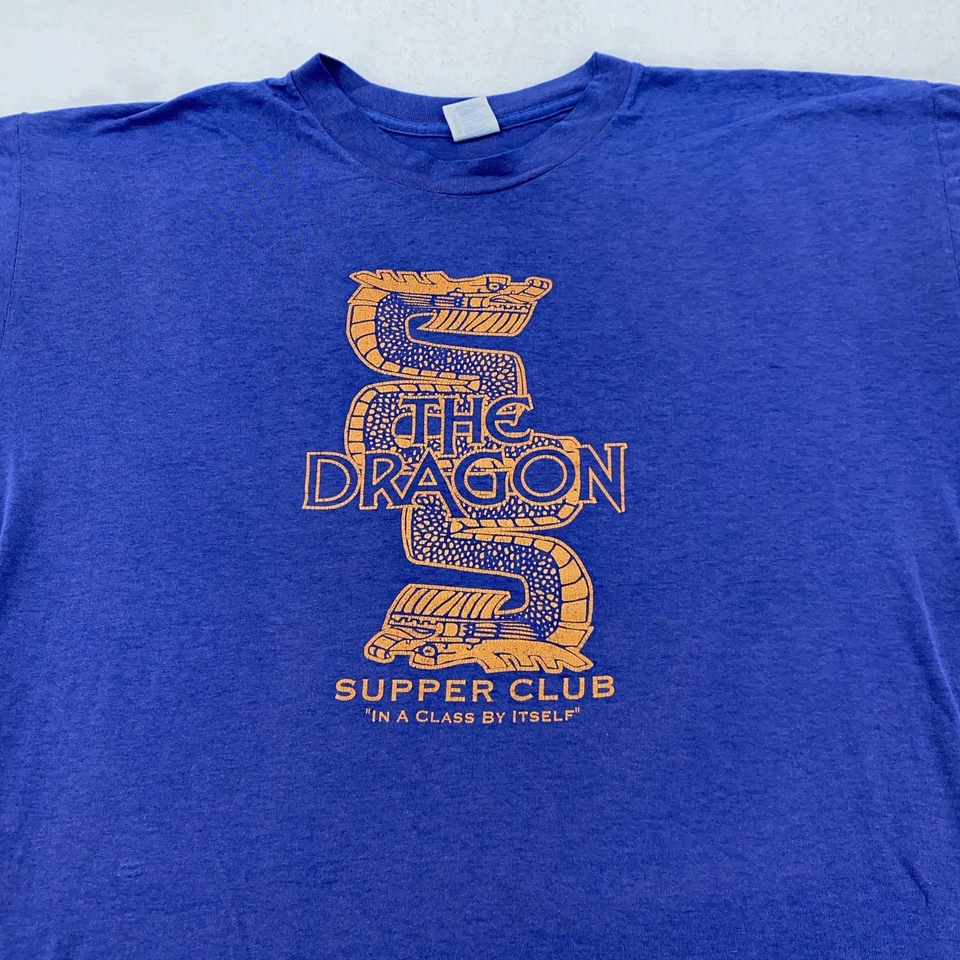 Camisa De Colección The Dragon Supper Club XL Azul Gráfico Camiseta Años 80 Restaurante Chino Foto 1 de 4
