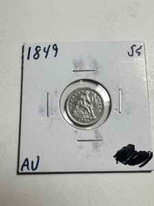 1849 Seated Liberty half dime-AU SHARP! - Picture 1 of 10