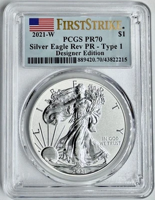2021-W Reverse Proof $1 Type 1 American Silver Eagle PCGS PR70 First Strike Flag - Image 1 of 2