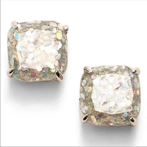 Kate Spade Glitter Stud Earring Mini Square Silver Opal Designer Jewelry Studs - Picture 1 of 13