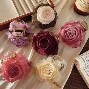 Mesh Hair Claw Rose Flower Floral Hairpin Elegant Hair Clip Hair Accessories - Picture 1 of 17