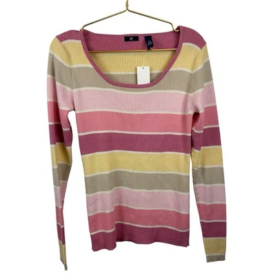 Deadstock Y2K 2000 Gap NWT Pink Yellow Striped Sweater Cotton Size L - Image 1 of 4
