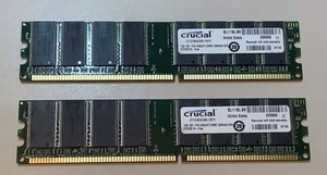 Kit Of 2 Crucial 1GB PC2700 DDR Desktop RAM Memory (2TB Total)-WORKS - Afbeelding 1 van 7