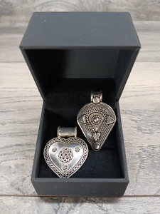 Sterling Pendant 1 3/4” pear shape with designs Heart Shape 1 1/8" With Designs. - Picture 1 of 17