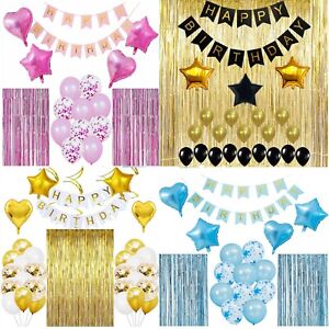happy birthday banner balloons party decoration set for girls boys adults kids