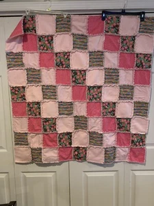 Vintage Baby Girl Rag Blanket 42” X 42” - Picture 1 of 6
