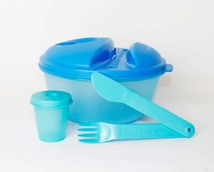 Tupperware Salat & Go 1,5L Blau Türkis Becher + Besteck - Bild 1 von 1